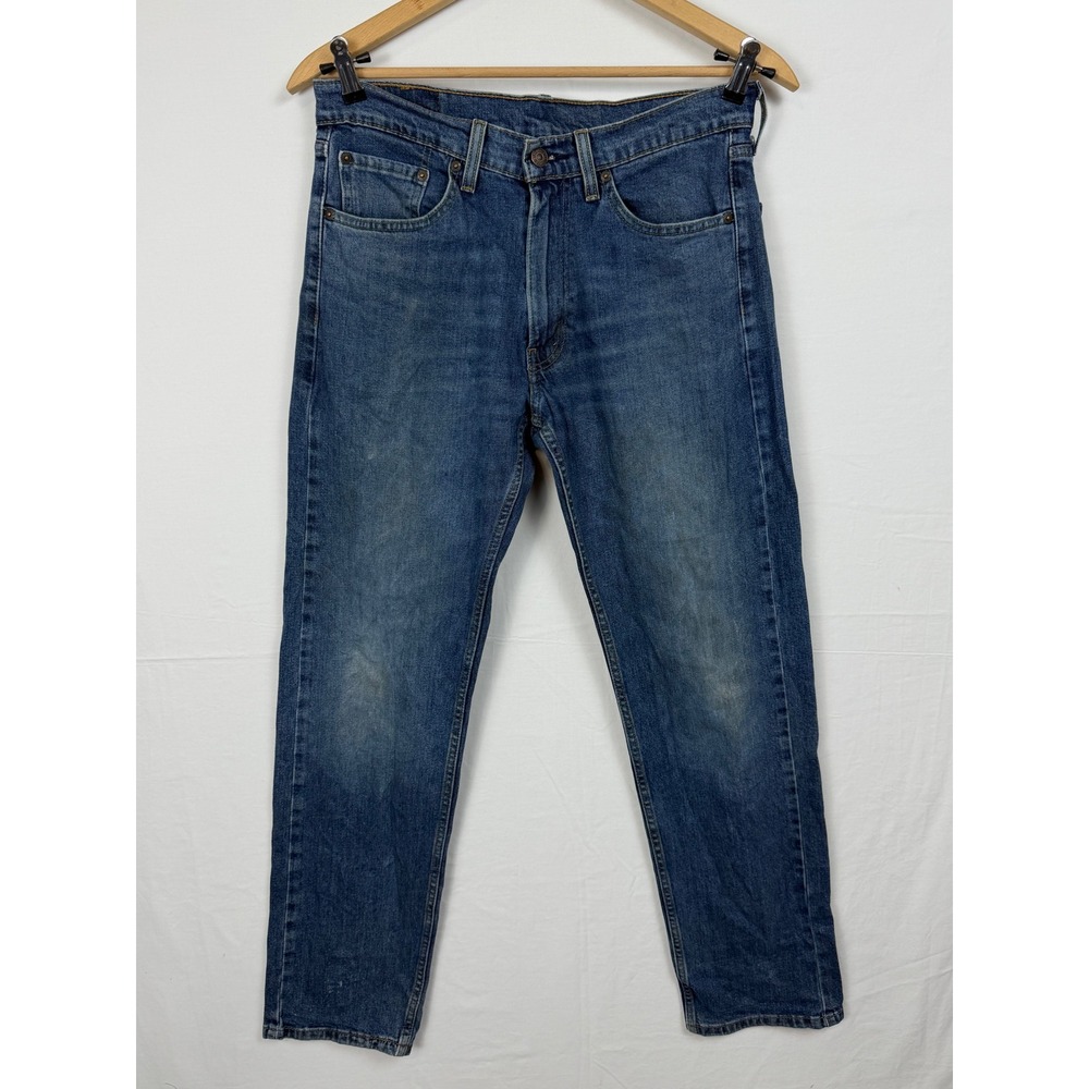 Levi's Men Cotton Jeans 32 Blue 505 Regular Fit Straight Leg Denim Pants